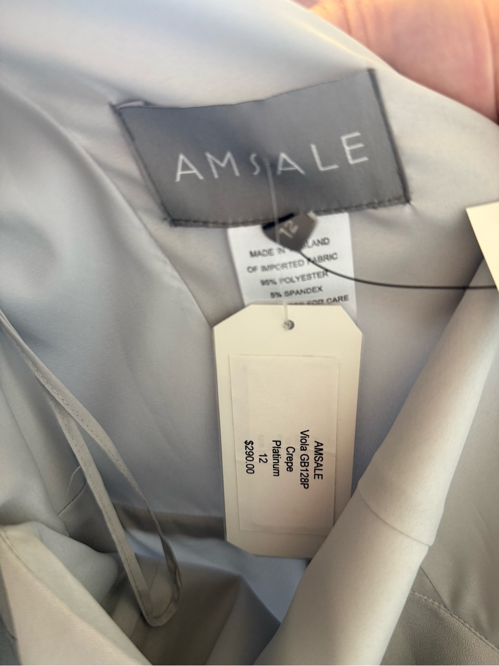 Amsale Gray V-Neck (front and back) Cap Sleeve Gown with High Slit - Size 12 - Picture 3 of 5